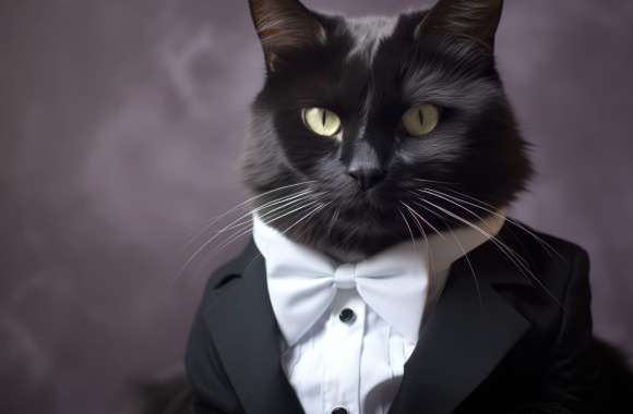 Elegant Black Cat in Tuxedo wallpapers hd quality