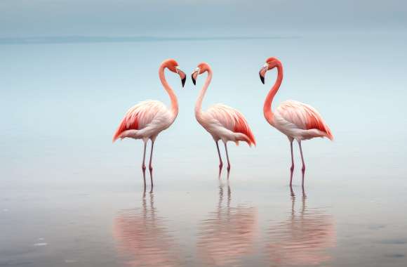 Elegant Flamingos - Serene Bird Reflections