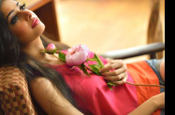 Elegant Indian Brunette with Flower -