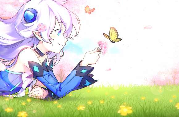 Elsword Lu with Butterflies and Cherry Blossoms wallpapers hd quality