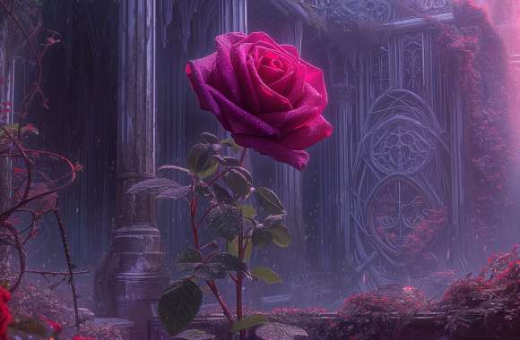 Enchanted Red Rose in Mystic Garden wallpapers hd quality