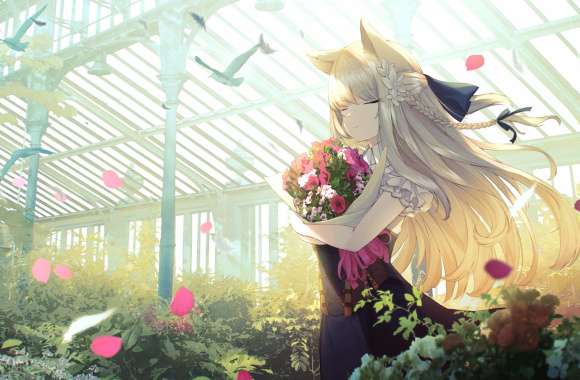 Enchanting Anime Girl in Greenhouse -