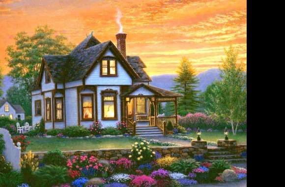 Enchanting Cottage at Sunset for Nature Lovers wallpapers hd quality