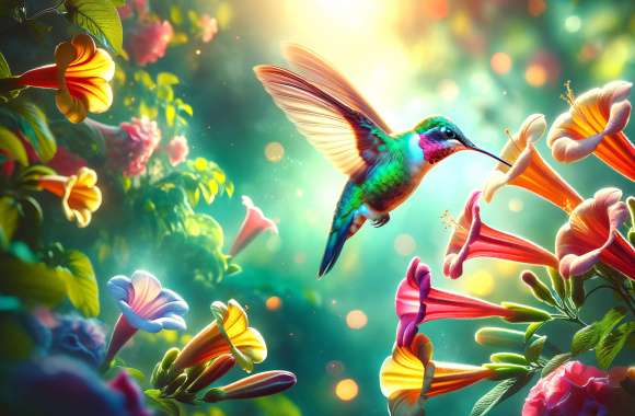 Enchanting Hummingbird and Floral Paradise wallpapers hd quality