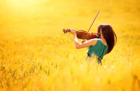 Enchanting Violinist in Sunlit Field -