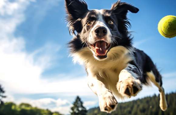 Energetic Border Collie Chasing Ball - HD Dog Wallpaper