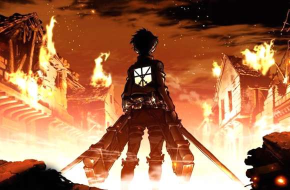 Eren Amidst Flames - Attack on Titan