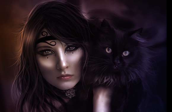 Face Witch Black Cat Fantasy Dark