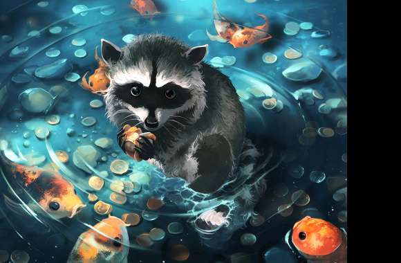 Fantasy Raccoon and Fish Coin Pond