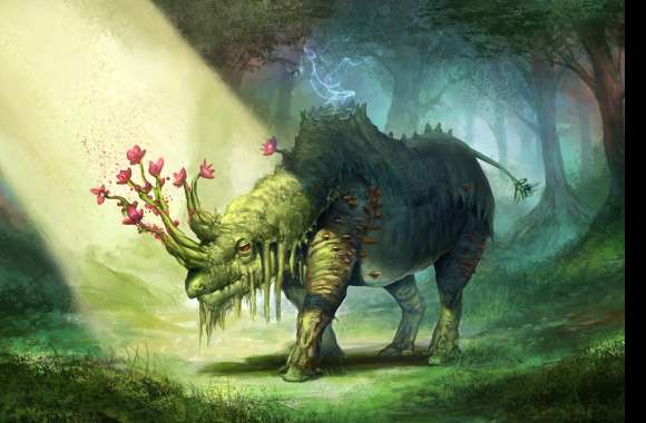 Fantasy Rhino with Blooming Antlers - wallpapers hd quality