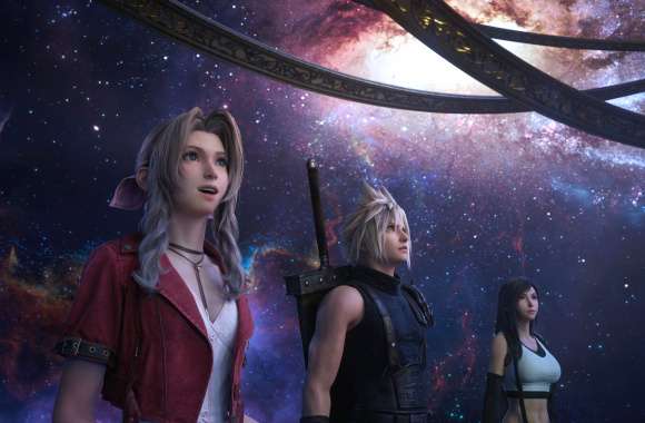 Final Fantasy VII Rebirth – Epic Game Characters Under Cosmic Sky