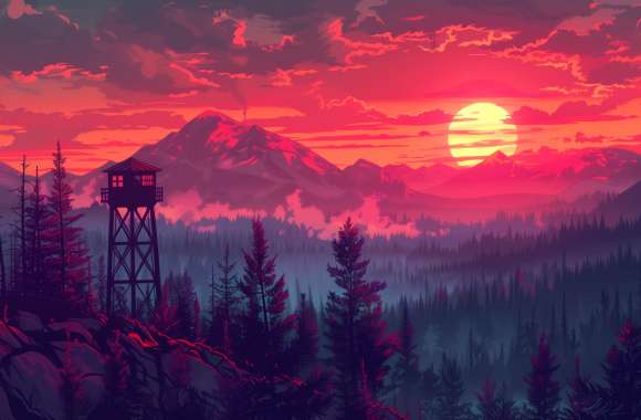 Firewatch Sunset Nature Mountain