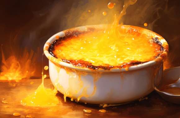 Flaming Crème Brûlée - Gourmet Dessert Background