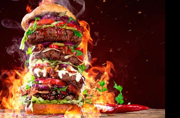 Flaming Gourmet Burger - wallpapers hd quality