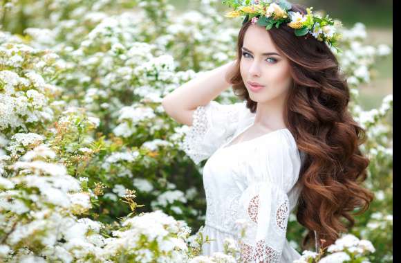 Floral Elegance in 4K Brunette with Blue Eyes