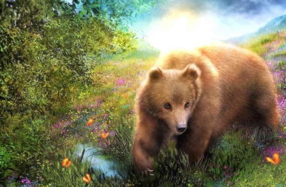 Flower Bear Field Spring Artistic Painting