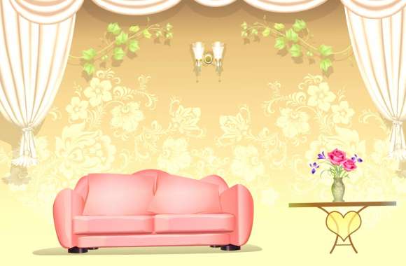 Flower Curtain Pink Couch Artistic Room