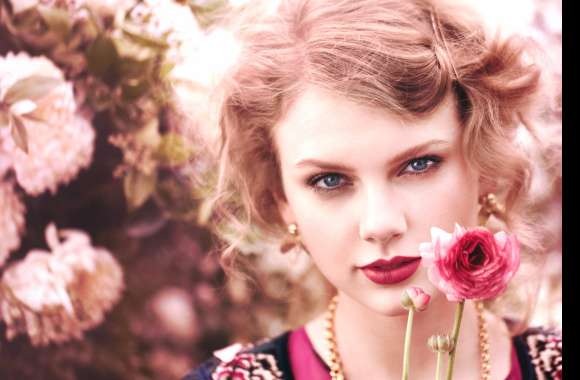 Flower Face Lipstick Blue Eyes Blonde American Singer Music Taylor Swift
