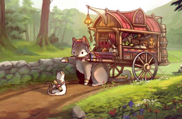 Flower Greenery Path Wagon Cat Anime wallpapers hd quality