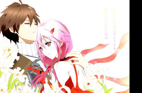 Flower Smile Blush Red Eyes Short Hair Brown Hair Pink Hair Long Hair Inori Yuzuriha Shu Ouma Anime Guilty Crown