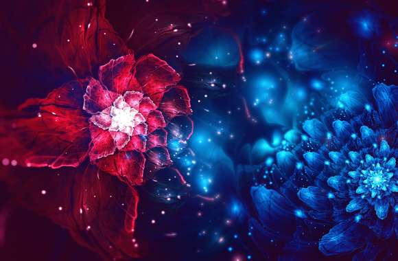 Fractal Blue Red Artistic Flower