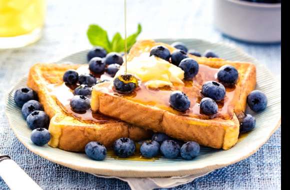 French Toast Syrup Butter Blueberry Food Breakfast