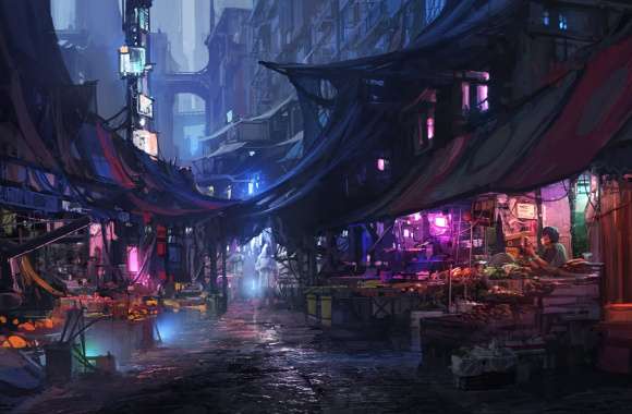 Futuristic Cyberpunk Night Market -