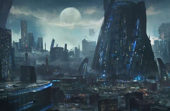 Futuristic Moonlit Sci-Fi City -