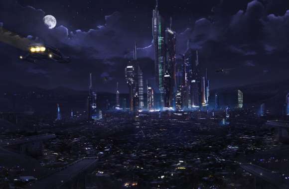 Futuristic Nightscape of a Sci-Fi City