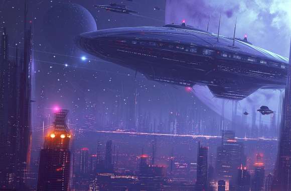 Futuristic Sci-Fi Cityscape with Spaceship