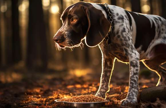 German Shorthaired Pointer Dog Eating Wallpaper