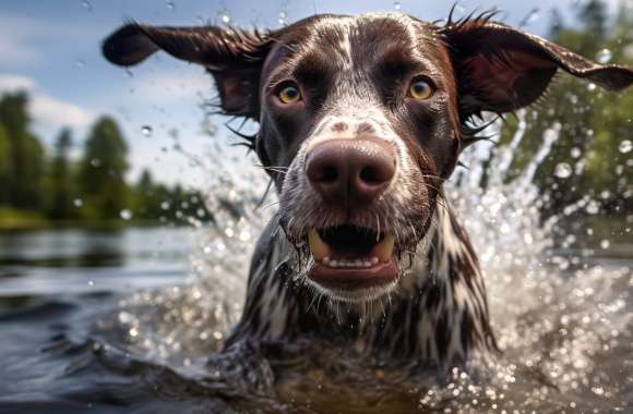 German Shorthaired Pointer Dog In Water Wallpaper wallpapers hd quality