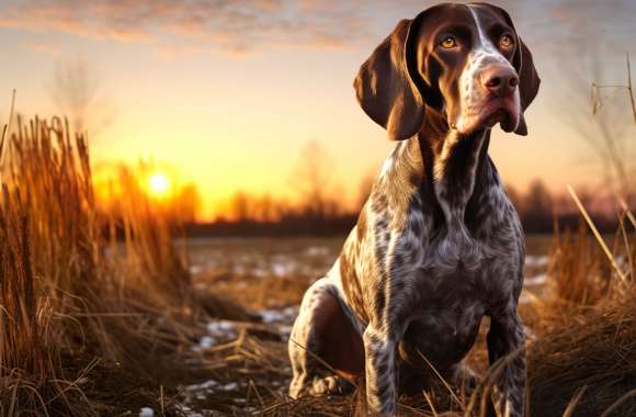 German Shorthaired Pointer Dog Sunset Wallpaper