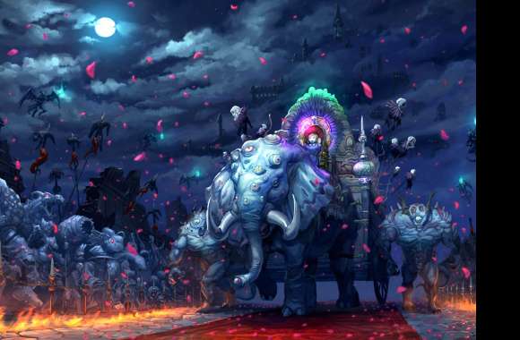 Giant Night Elephant with Flowers - Anime