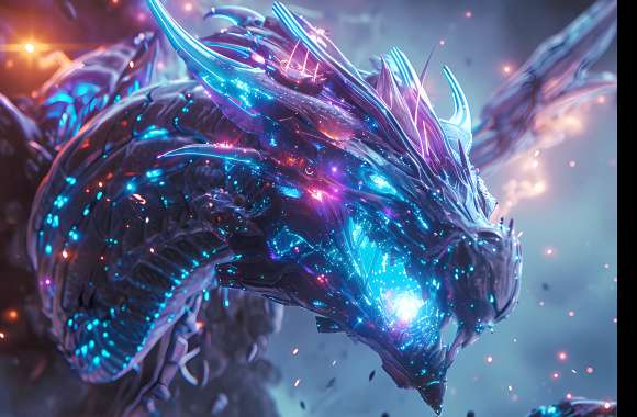 Glowing crystal cyber dragon