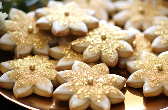 Golden Glitter Flower Cookies