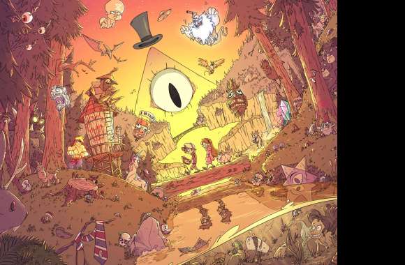 Gravity Falls with Stanley, Mabel, and Bill Cipher