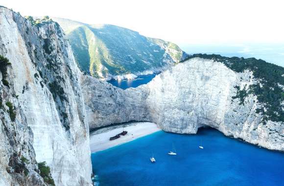 Greece Cove Navagio Beach Zakynthos Nature Coastline wallpapers hd quality