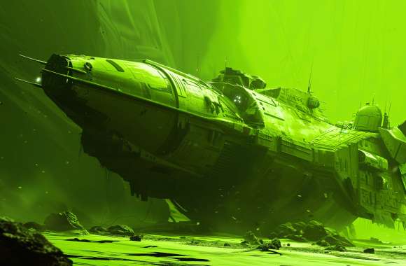 Green Nebula Crash HD Spaceship Wallpaper