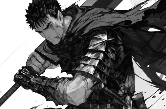 Guts Berserk Anime - Monochrome Manga Art