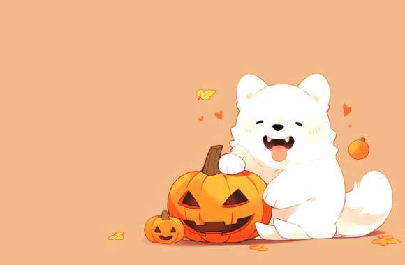 Halloween Puppy with Pumpkin - HD Dog Wallpaper wallpapers hd quality