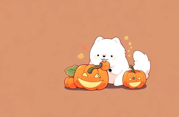 Halloween Puppy with Pumpkins wallpapers hd quality