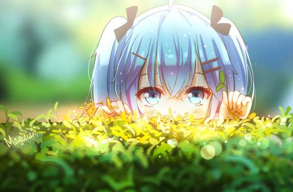 Hatsune Miku Hiding in Hedge wallpapers hd quality