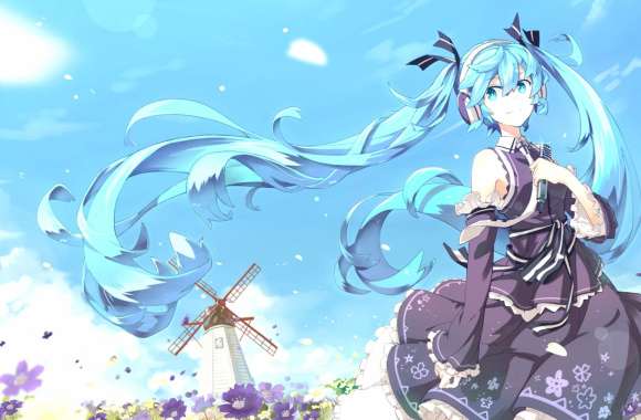 Hatsune Miku in a Floral Field -