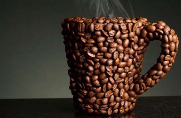 HD Wallpaper of a Coffee Cup Made from Coffee Beans