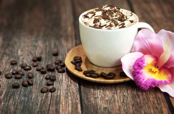 HD Wallpaper of a Perfect Cappuccino and Coffee Beans