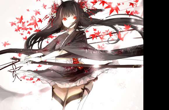 Headdress Flower Sword Long Hair Black Hair Kimono Anime Original