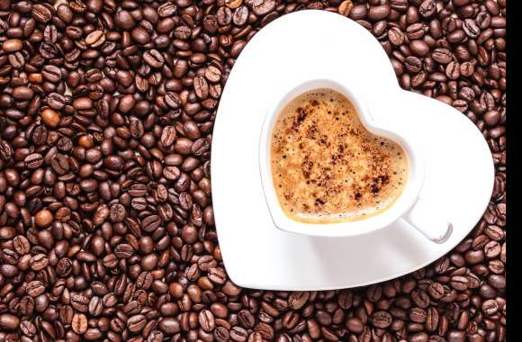 Heartfelt Brew HD Coffee Beans and Cup Wallpaper