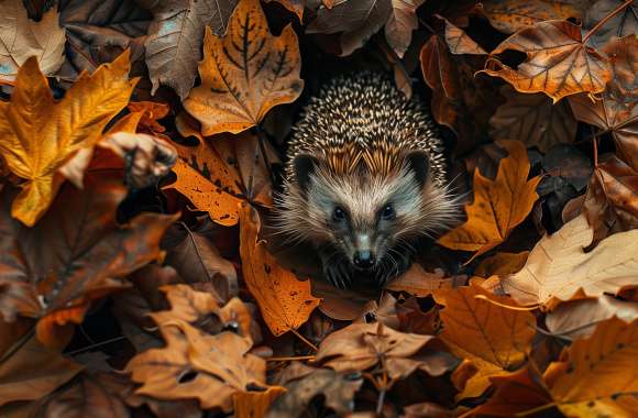 Hedgehog Amidst Autumn Leaves wallpapers hd quality