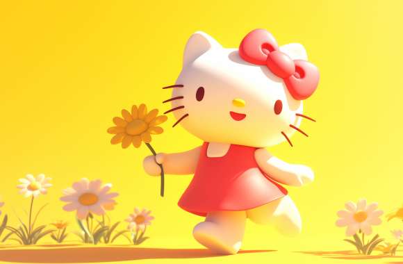 Hello Kitty in Sunny Flower Field - HD Anime Wallpaper